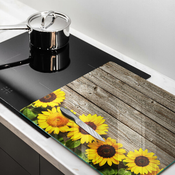 Cache plaque de cuisson Tournesols sur planches