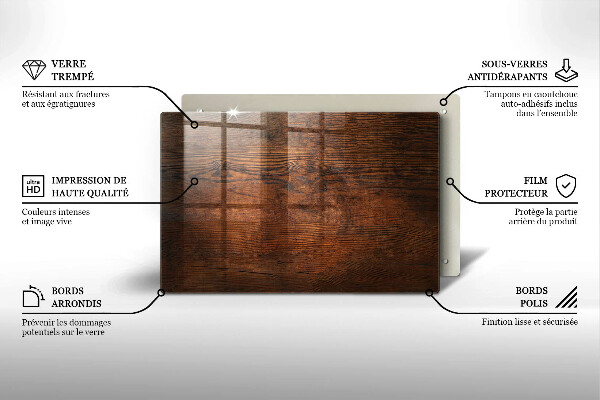 Protège plaque de cuisson Planche de bois foncé