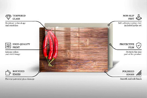 Protège plaque de cuisson Piments sur bois