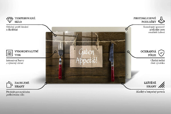 Protège plaque de cuisson Inscription Guten Appetit sur des planches de bois