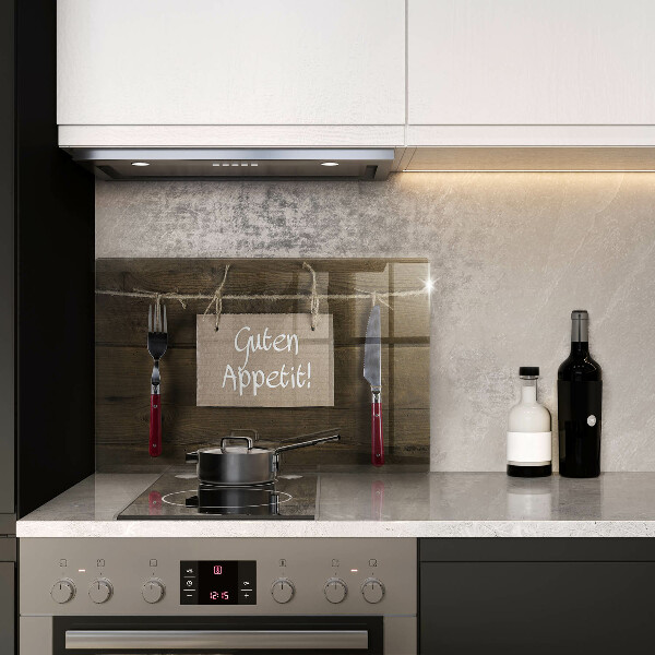 Protège plaque de cuisson Inscription Guten Appetit sur des planches de bois