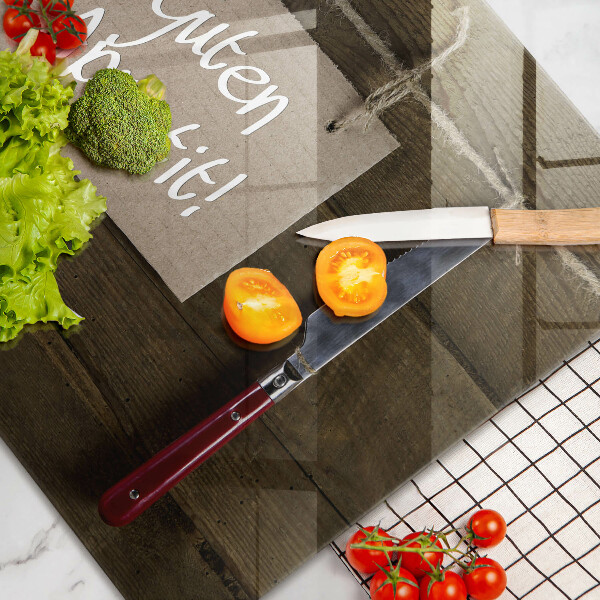 Protège plaque de cuisson Inscription Guten Appetit sur des planches de bois