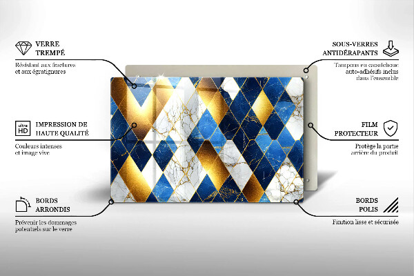 Protège plaque de cuisson Losanges de marbre doré