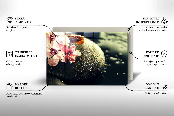 Protège plaque de cuisson Fleurs pierres zen