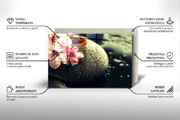 Protège plaque de cuisson Fleurs pierres zen