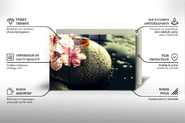 Protège plaque de cuisson Fleurs pierres zen