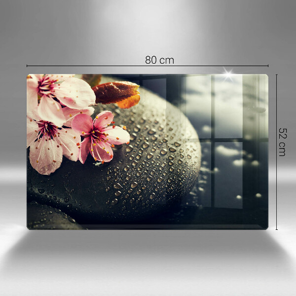 Protège plaque de cuisson Fleurs pierres zen