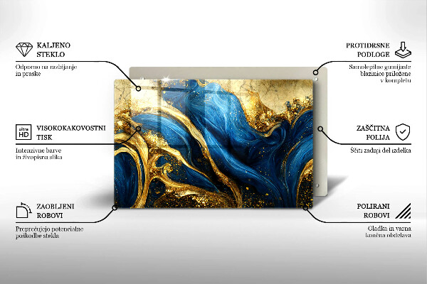 Protège plaque de cuisson Marbre bleu et or