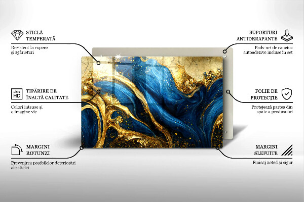 Protège plaque de cuisson Marbre bleu et or