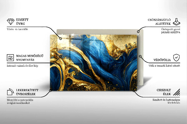 Protège plaque de cuisson Marbre bleu et or