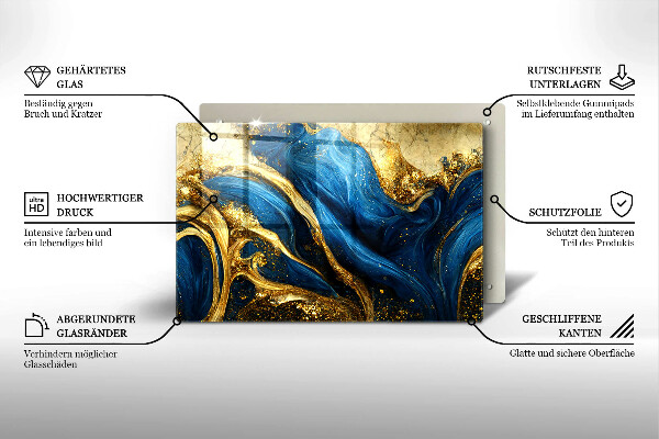 Protège plaque de cuisson Marbre bleu et or