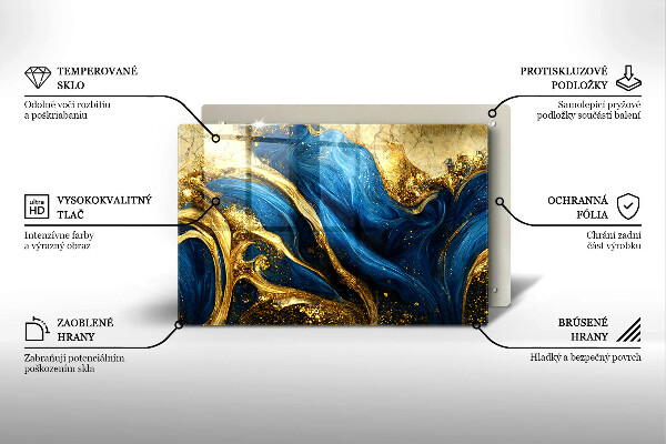 Protège plaque de cuisson Marbre bleu et or