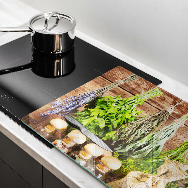 Protège plaque de cuisson Herbes épices et bois