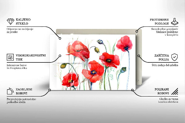 Protège plaque de cuisson Fleurs de coquelicots rouges