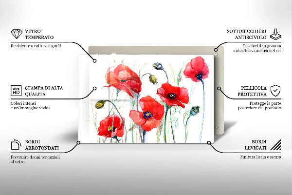 Protège plaque de cuisson Fleurs de coquelicots rouges
