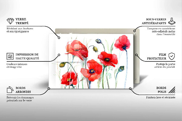 Protège plaque de cuisson Fleurs de coquelicots rouges