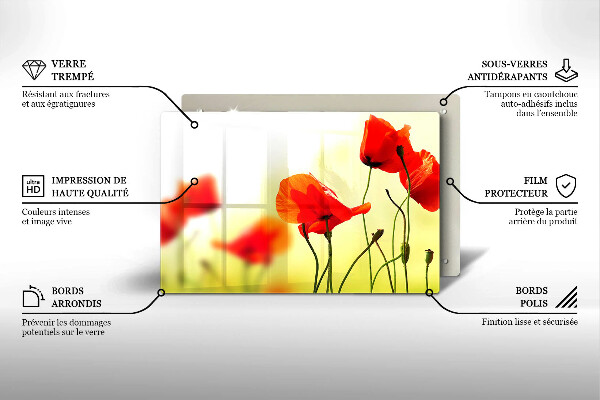 Protège plaque de cuisson Fleurs de coquelicots rouges