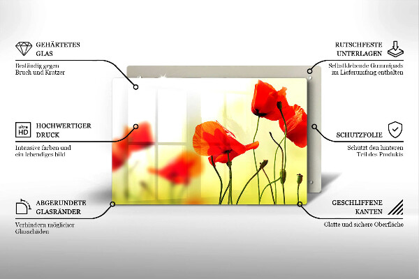 Protège plaque de cuisson Fleurs de coquelicots rouges
