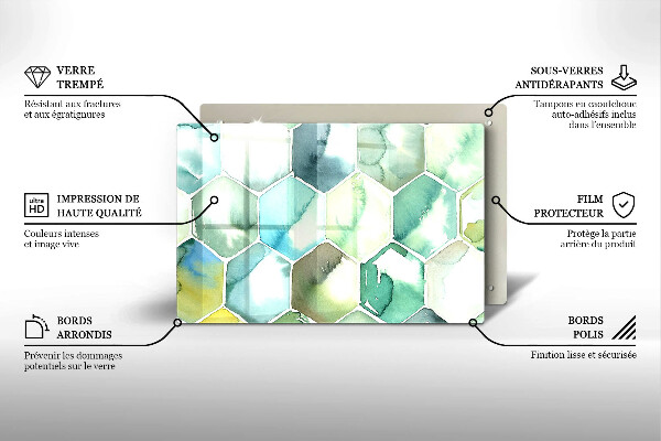 Protection pour plaque de cuisson Hexagones aquarelle