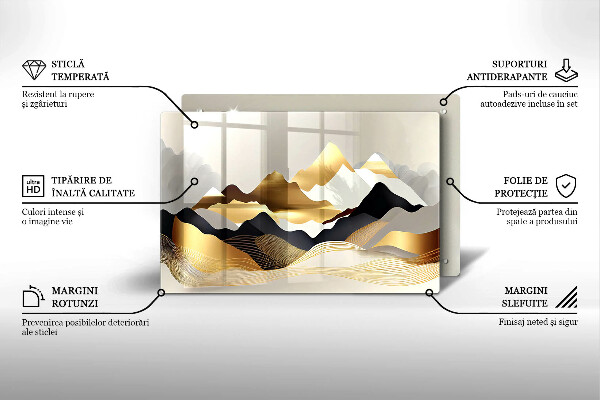 Protection pour plaque de cuisson Montagnes dorées abstraites