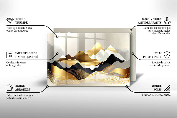 Protection pour plaque de cuisson Montagnes dorées abstraites