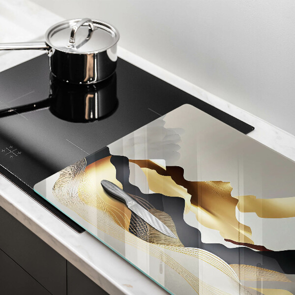 Protection pour plaque de cuisson Montagnes dorées abstraites