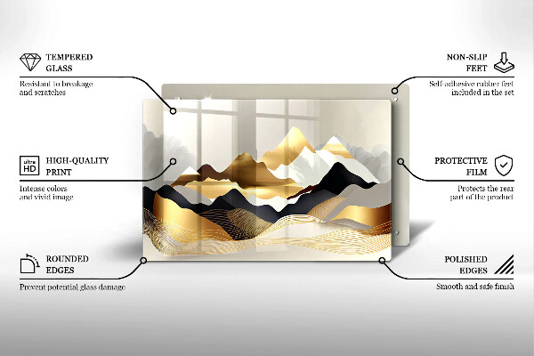 Protection pour plaque de cuisson Montagnes dorées abstraites