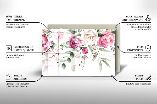 Protection pour plaque de cuisson Roses aquarelles