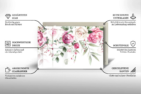 Protection pour plaque de cuisson Roses aquarelles