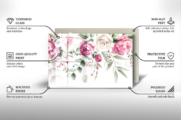 Protection pour plaque de cuisson Roses aquarelles