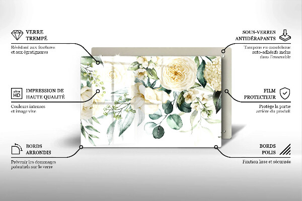 Protection pour plaque de cuisson Fleurs aquarelles