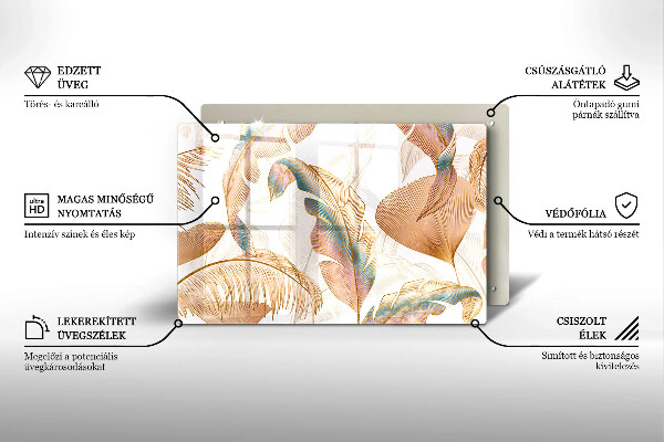 Protection pour plaque de cuisson Plumes et feuilles de bohème