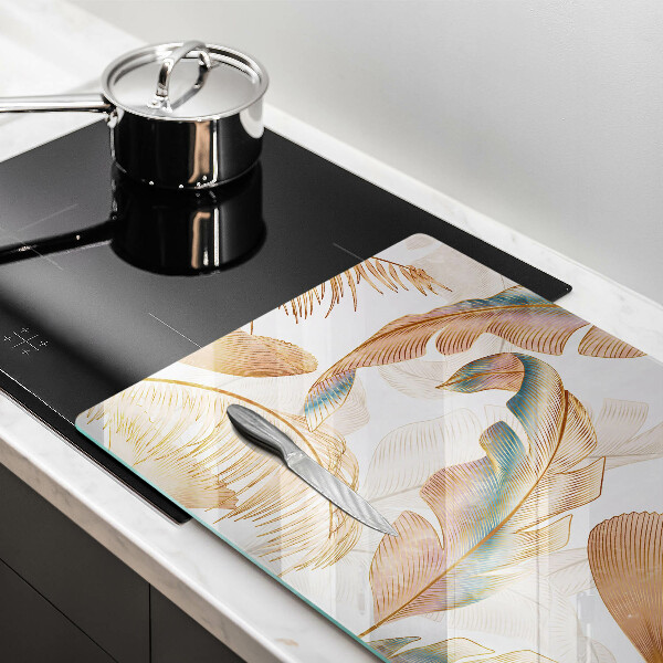 Protection pour plaque de cuisson Plumes et feuilles de bohème