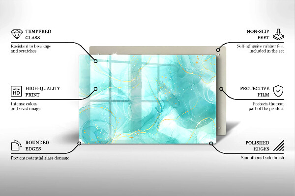 Protection pour plaque de cuisson Abstraction bleue et dorée