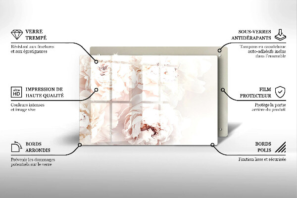 Protège plaque de cuisson Pivoines pastel