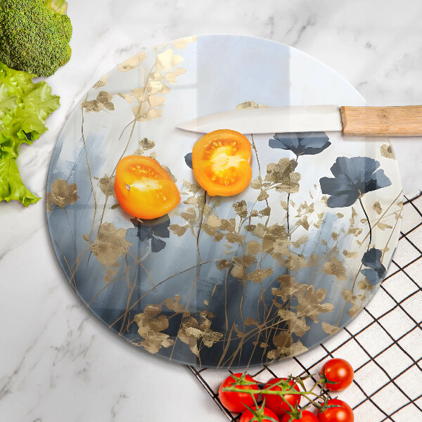 Protection plaque induction Fleurs bleues et dorées