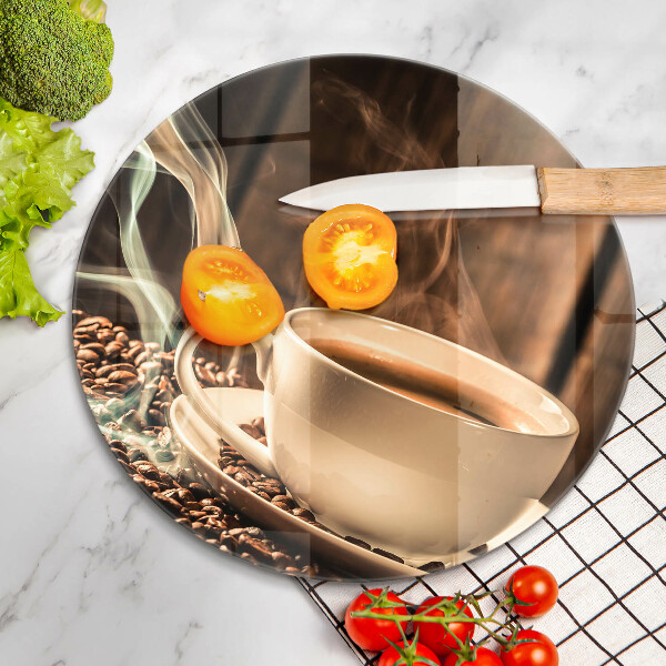 Planche à découper en verre Tasse et grains de café