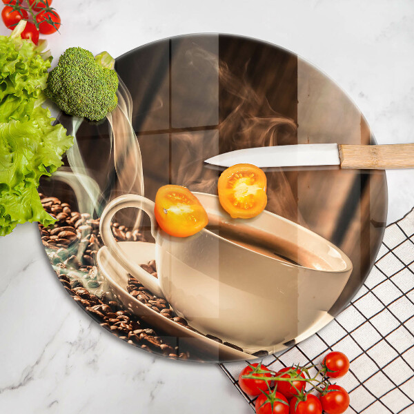 Planche à découper en verre Tasse et grains de café