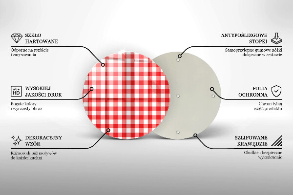 Planche à découper en verre Motif à carreaux rouge et blanc