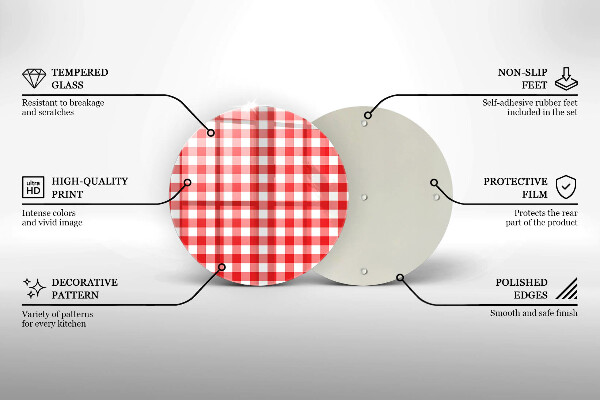 Planche à découper en verre Motif à carreaux rouge et blanc
