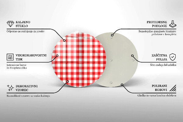 Planche à découper en verre Motif à carreaux rouge et blanc