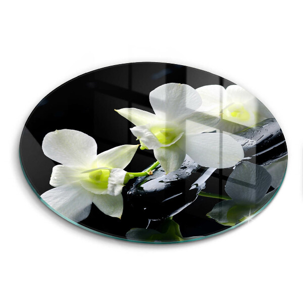 Protection plaque induction Fleurs blanches dans une eau zen