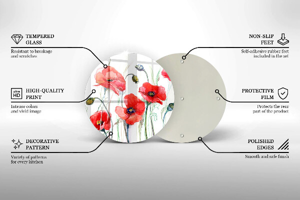 Protection plaque induction Fleurs de coquelicots rouges