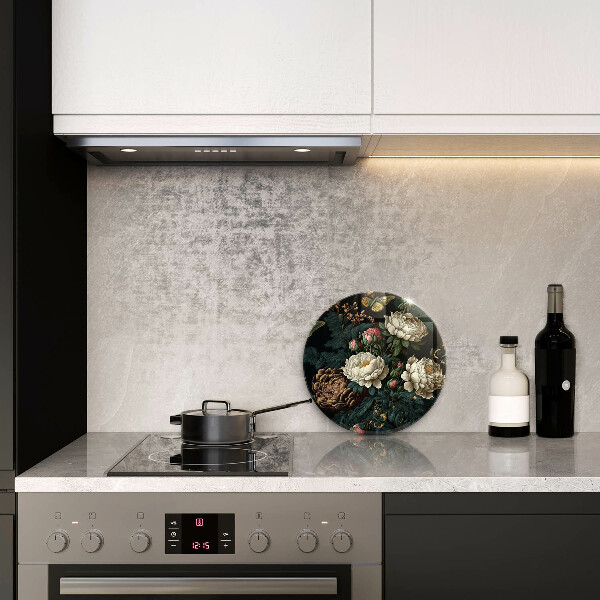 Protection plaque induction Fleurs de pivoine vintage