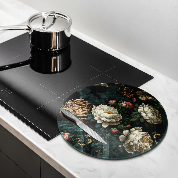 Protection plaque induction Fleurs de pivoine vintage