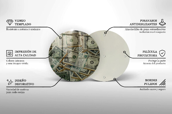 Planche à découper en verre Argent dollars