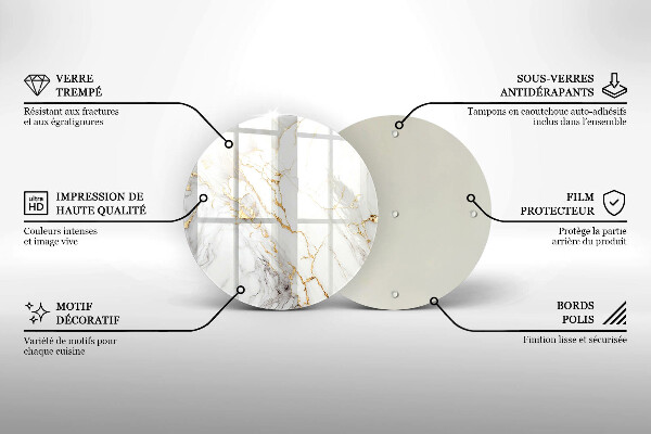 Protection plaque induction Marbre clair avec de l'or