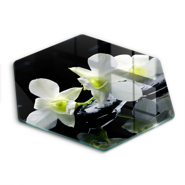 Cache plaque de cuisson Fleurs blanches dans une eau zen