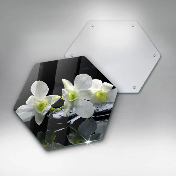 Cache plaque de cuisson Fleurs blanches dans une eau zen