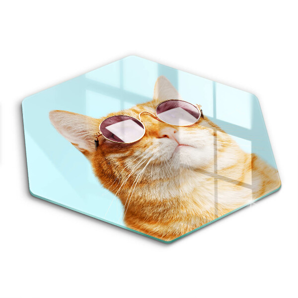 Protection plaque induction Chat rouge avec des lunettes